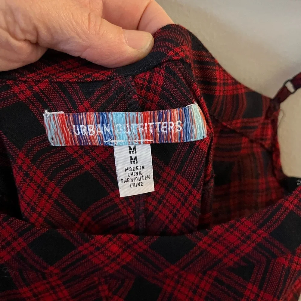Urban Outfitters Waldorf Red & Black Plaid Pleated Flannel Slip Midi Dress - Picture 4 of 7